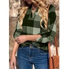 Dokotoo Womens Tops Plaid Cotton Cuffed 3/4 Sleeve Shirts Blouses(Green 3)