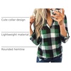 Dokotoo Womens Tops Plaid Cotton Cuffed 3/4 Sleeve Shirts Blouses(Green)