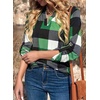 Dokotoo Womens Tops Plaid Cotton Cuffed 3/4 Sleeve Shirts Blouses(Green)