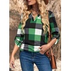 Dokotoo Womens Tops Plaid Cotton Cuffed 3/4 Sleeve Shirts Blouses(Green)