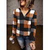 Dokotoo Womens Tops Plaid Cotton Cuffed 3/4 Sleeve Shirts Blouses(Orange)