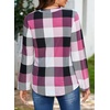 Dokotoo Womens Tops Plaid Cotton Cuffed 3/4 Sleeve Shirts Blouses(Pink)