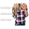 Dokotoo Womens Tops Plaid Cotton Cuffed 3/4 Sleeve Shirts Blouses(Purple)