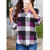 Dokotoo Womens Tops Plaid Cotton Cuffed 3/4 Sleeve Shirts Blouses(Purple)