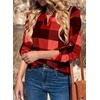 Dokotoo Womens Tops Plaid Cotton Cuffed 3/4 Sleeve Shirts Blouses(Red 2)