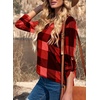 Dokotoo Womens Tops Plaid Cotton Cuffed 3/4 Sleeve Shirts Blouses(Red 2)