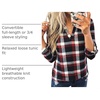 Dokotoo Womens Tops Plaid Cotton Cuffed 3/4 Sleeve Shirts Blouses(Red 3)