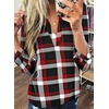 Dokotoo Womens Tops Plaid Cotton Cuffed 3/4 Sleeve Shirts Blouses(Red 3)