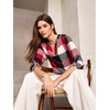 Dokotoo Womens Tops Plaid Cotton Cuffed 3/4 Sleeve Shirts Blouses(Red)