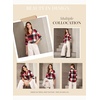 Dokotoo Womens Tops Plaid Cotton Cuffed 3/4 Sleeve Shirts Blouses(Red)