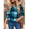 Dokotoo Womens Tops Plaid Cotton Cuffed 3/4 Sleeve Shirts Blouses(Sky Blue 2)