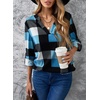 Dokotoo Womens Tops Plaid Cotton Cuffed 3/4 Sleeve Shirts Blouses(Sky Blue)