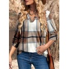 Dokotoo Womens Tops Plaid Cotton Cuffed 3/4 Sleeve Shirts Blouses(Z Brown)