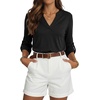 Dokotoo Womens Tops Plaid Cotton Cuffed 3/4 Sleeve Shirts Blouses(Zz Black)