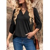 Dokotoo Womens Tops Plaid Cotton Cuffed 3/4 Sleeve Shirts Blouses(Zz Black)