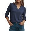 Dokotoo Womens Tops Plaid Cotton Cuffed 3/4 Sleeve Shirts Blouses(Zz Blue)