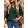 Dokotoo Womens Tops Plaid Cotton Cuffed 3/4 Sleeve Shirts Blouses(Zz Green)