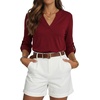 Dokotoo Womens Tops Plaid Cotton Cuffed 3/4 Sleeve Shirts Blouses(Zz Red)