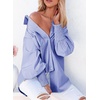 Dokotoo Womens V Neck Striped Button Down Shirts Long Sleeve Tunic Tops(Blue)