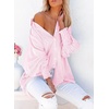 Dokotoo Womens V Neck Striped Button Down Shirts Long Sleeve Tunic Tops(Pink)