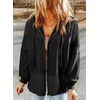 Dokotoo Womens Waffle Knit Hoodies Zip Up Drawstring Oversized Jackets(Black)