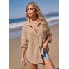 Dokotoo Womens Waffle Knit Shacket Jacket Casual Button Down Shirts Tops(Khaki)