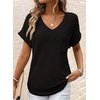 Dokotoo Womens Waffle Knit Tops 2026 Summer Shirts Womens Blouses Basic Tee(A Black)