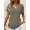 Dokotoo Womens Waffle Knit Tops 2026 Summer Shirts Womens Blouses Basic Tee(A Four Leaf Clover)