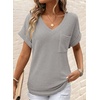 Dokotoo Womens Waffle Knit Tops 2026 Summer Shirts Womens Blouses Basic Tee(A Gray)