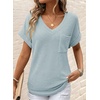 Dokotoo Womens Waffle Knit Tops 2026 Summer Shirts Womens Blouses Basic Tee(A Iceland Blue)