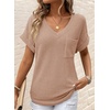 Dokotoo Womens Waffle Knit Tops 2026 Summer Shirts Womens Blouses Basic Tee(A Light French Beige)