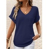 Dokotoo Womens Waffle Knit Tops 2026 Summer Shirts Womens Blouses Basic Tee(A Navy Blue)