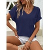 Dokotoo Womens Waffle Knit Tops 2026 Summer Shirts Womens Blouses Basic Tee(A Navy Blue)