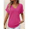 Dokotoo Womens Waffle Knit Tops 2026 Summer Shirts Womens Blouses Basic Tee(A Rose Red)