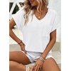 Dokotoo Womens Waffle Knit Tops 2026 Summer Shirts Womens Blouses Basic Tee(A White)