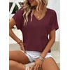 Dokotoo Womens Waffle Knit Tops 2026 Summer Shirts Womens Blouses Basic Tee(Burgundy)