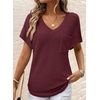 Dokotoo Womens Waffle Knit Tops 2026 Summer Shirts Womens Blouses Basic Tee(Burgundy)