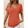 Dokotoo Womens Waffle Knit Tops 2026 Summer Shirts Womens Blouses Basic Tee(Orange)