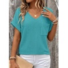 Dokotoo Womens Waffle Knit Tops 2026 Summer Shirts Womens Blouses Basic Tee(Turquoise)