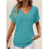 Dokotoo Womens Waffle Knit Tops 2026 Summer Shirts Womens Blouses Basic Tee(Turquoise)