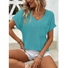 Dokotoo Womens Waffle Knit Tops 2026 Summer Shirts Womens Blouses Basic Tee(Turquoise)