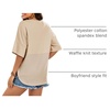 Dokotoo Womens Waffle Knit Tops 3/4 Sleeve Oversized Patchwork Blouses(Apricot)