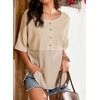 Dokotoo Womens Waffle Knit Tops 3/4 Sleeve Oversized Patchwork Blouses(Apricot)