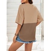 Dokotoo Womens Waffle Knit Tops 3/4 Sleeve Oversized Patchwork Blouses(Beige)