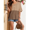 Dokotoo Womens Waffle Knit Tops 3/4 Sleeve Oversized Patchwork Blouses(Beige)