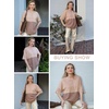 Dokotoo Womens Waffle Knit Tops 3/4 Sleeve Oversized Patchwork Blouses(Beige)