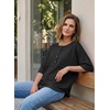 Dokotoo Womens Waffle Knit Tops 3/4 Sleeve Oversized Patchwork Blouses(Black)