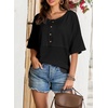 Dokotoo Womens Waffle Knit Tops 3/4 Sleeve Oversized Patchwork Blouses(Black)