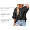 Dokotoo Womens Waffle Knit Tops 3/4 Sleeve Oversized Patchwork Blouses(Black)