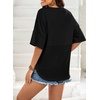 Dokotoo Womens Waffle Knit Tops 3/4 Sleeve Oversized Patchwork Blouses(Black)